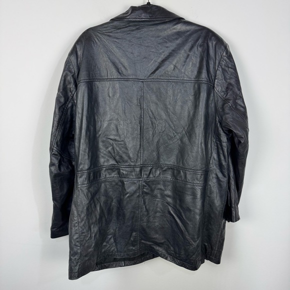 Vintage Phase Two 2 Black Leather Pea Coat Blazer Neutral y2k retro Fur lined - Picture 2 of 6